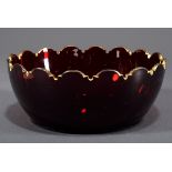 Biedermeier Rubinglas Schale mit gezacktem, verg | Biedermeier ruby glass bowl with serrated, gilde