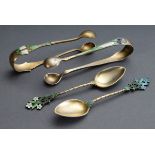 4 Diverse Teile Jugendstil Zuckerzangen und Mokk | 4 Various pieces of Art Nouveau sugar tongs and