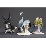 3 Diverse Ens Porzellan Gruppen "Reiher", "Welle | 3 Various Ens porcelain groups "Herons", "Budger