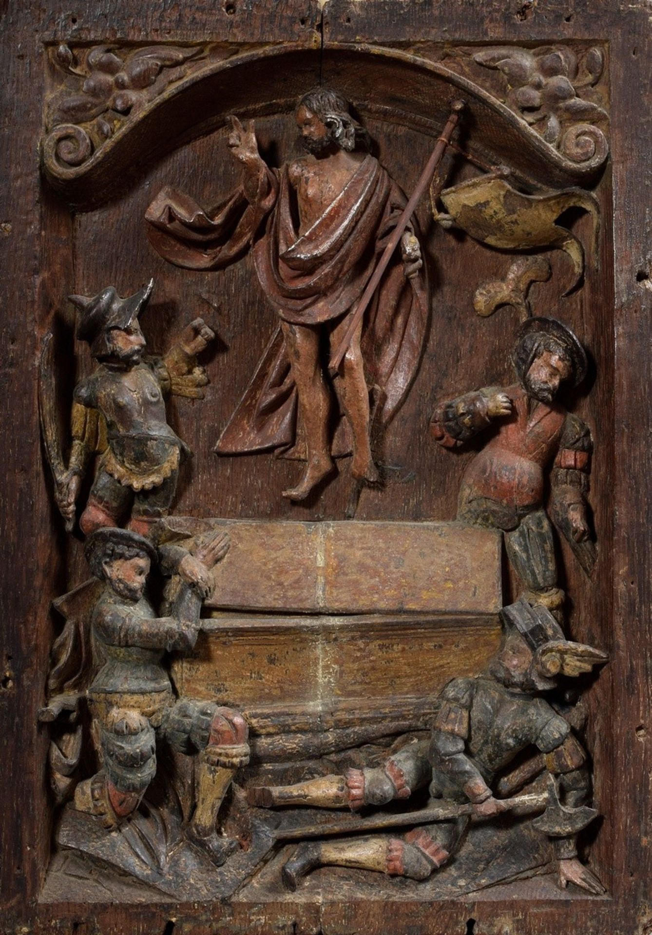 Relief „Auferstehung Christi“, Holz geschnitzt, | Relief "Resurrection of Christ", carved wood, wi