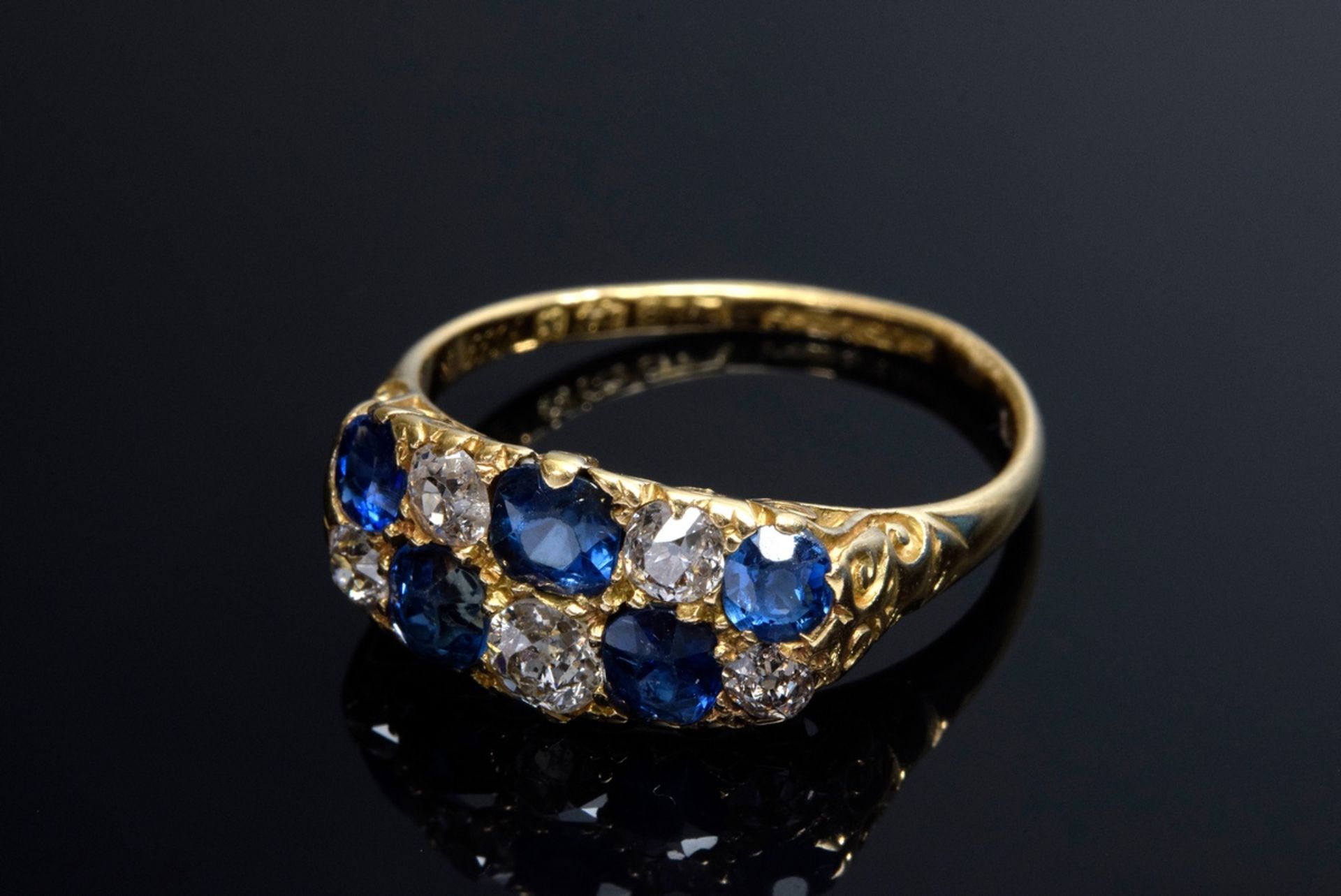 Ring mit alternierenden Diamanten und synthetisc | Ring with alternating diamonds and synthetic sap - Bild 2 aus 3