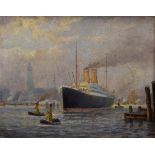 Selbach, Friedrich "Dampfer mit Schleppern im Ha | Selbach, Friedrich "Steamer with tugs in Hamburg