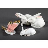 3 Diverse Porzellan Figuren "Kaninchen" und "Sch | 3 Various porcelain figurines "Rabbit" and "Butt