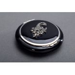 Kleine runde Puderdose mit schwarz emailliertem | Small round powder box with black enamelled lid