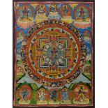 Tibetischer Thangka "Mandala" mit vielfigurigen | Tibetan thangka "Mandala" with many figures, in