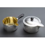 Paar schlichte Reise-Deckel-Kasserollen mit grav | Pair of simple travel-lidded casseroles with eng