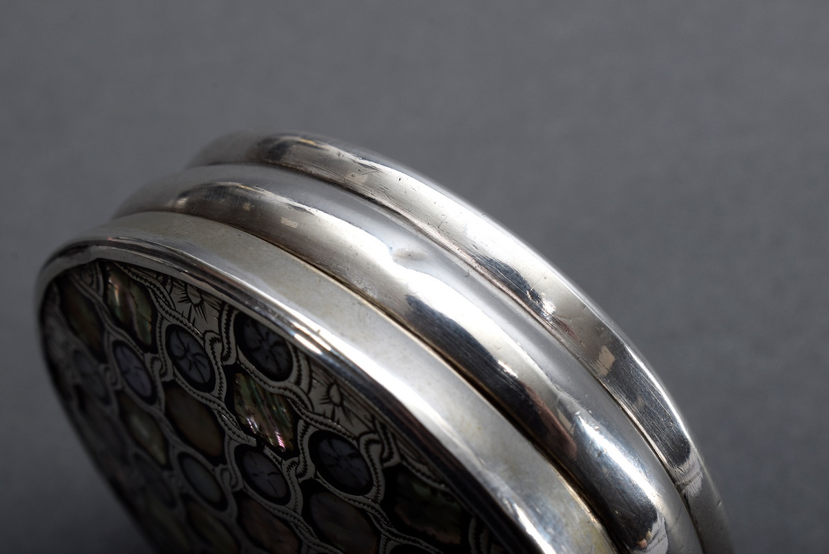 Runde Silber Dose mit graphisch dekoriertem Schi | Round silver box with graphically decorated tort - Image 5 of 5