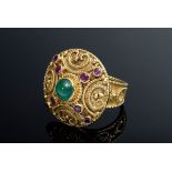 Orientalische GG 750 Ring mit Smaragdcabochon und | Oriental GG 750 ring with emerald cabochon and