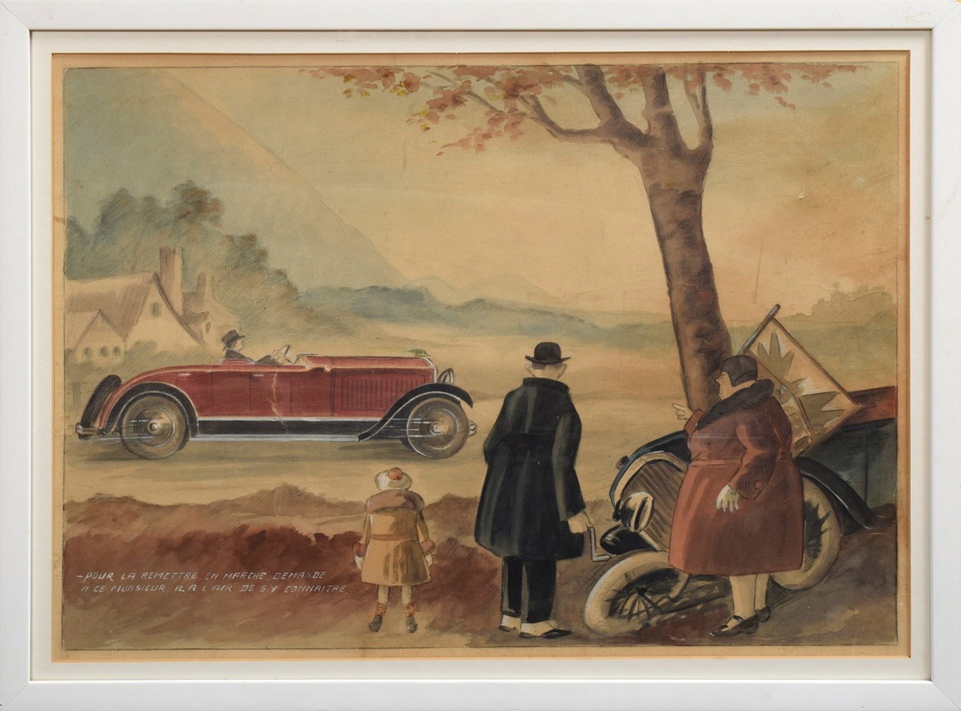 Unbekannter Karikaturist der 1920er Jahre "Autou | Unknown caricaturist of the 1920s "Car accident" - Bild 2 aus 3