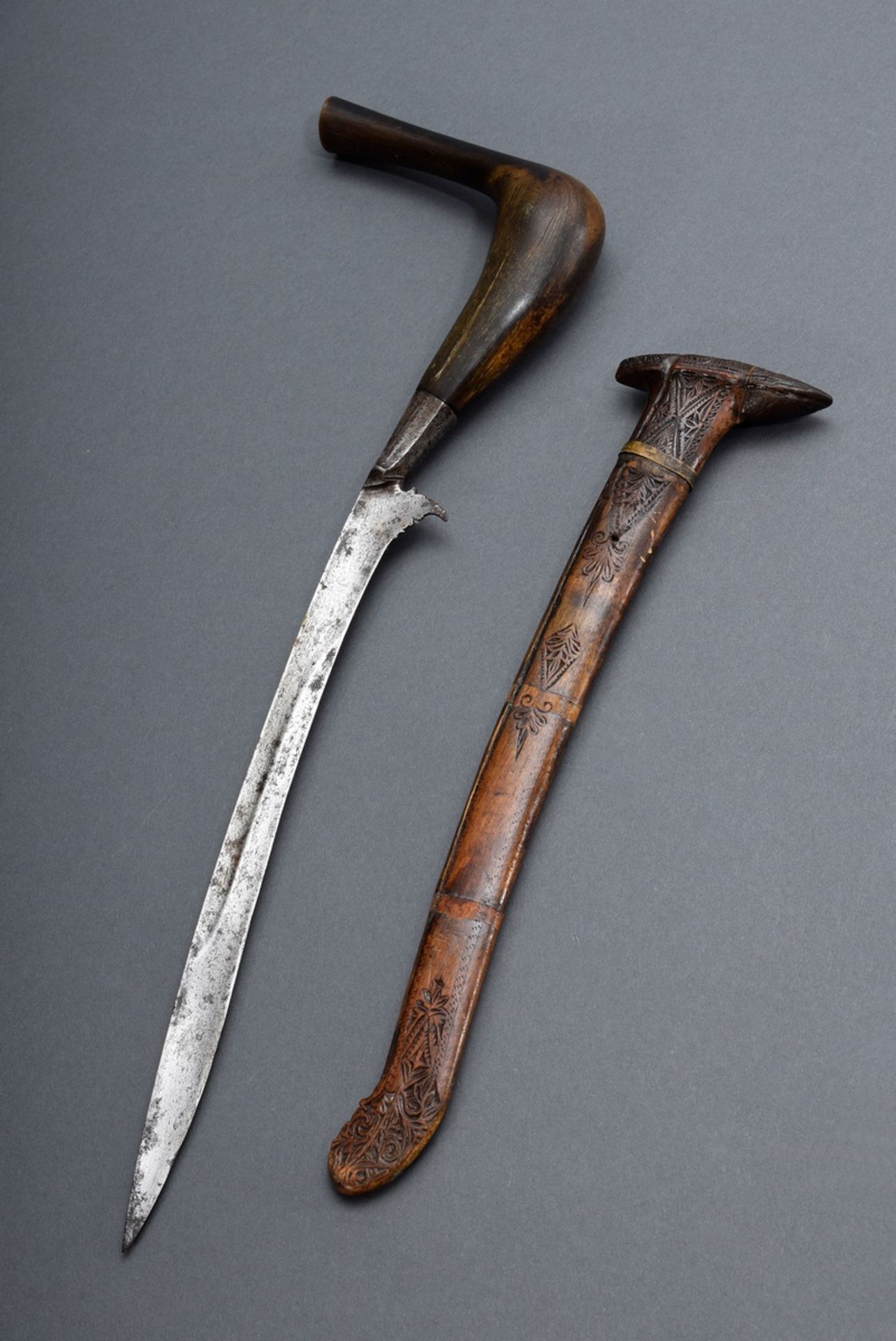 Malayischer Bade-Bade (Dolch) mit Büffelhorngrif | Malay bade-bade (dagger) with buffalo horn handl