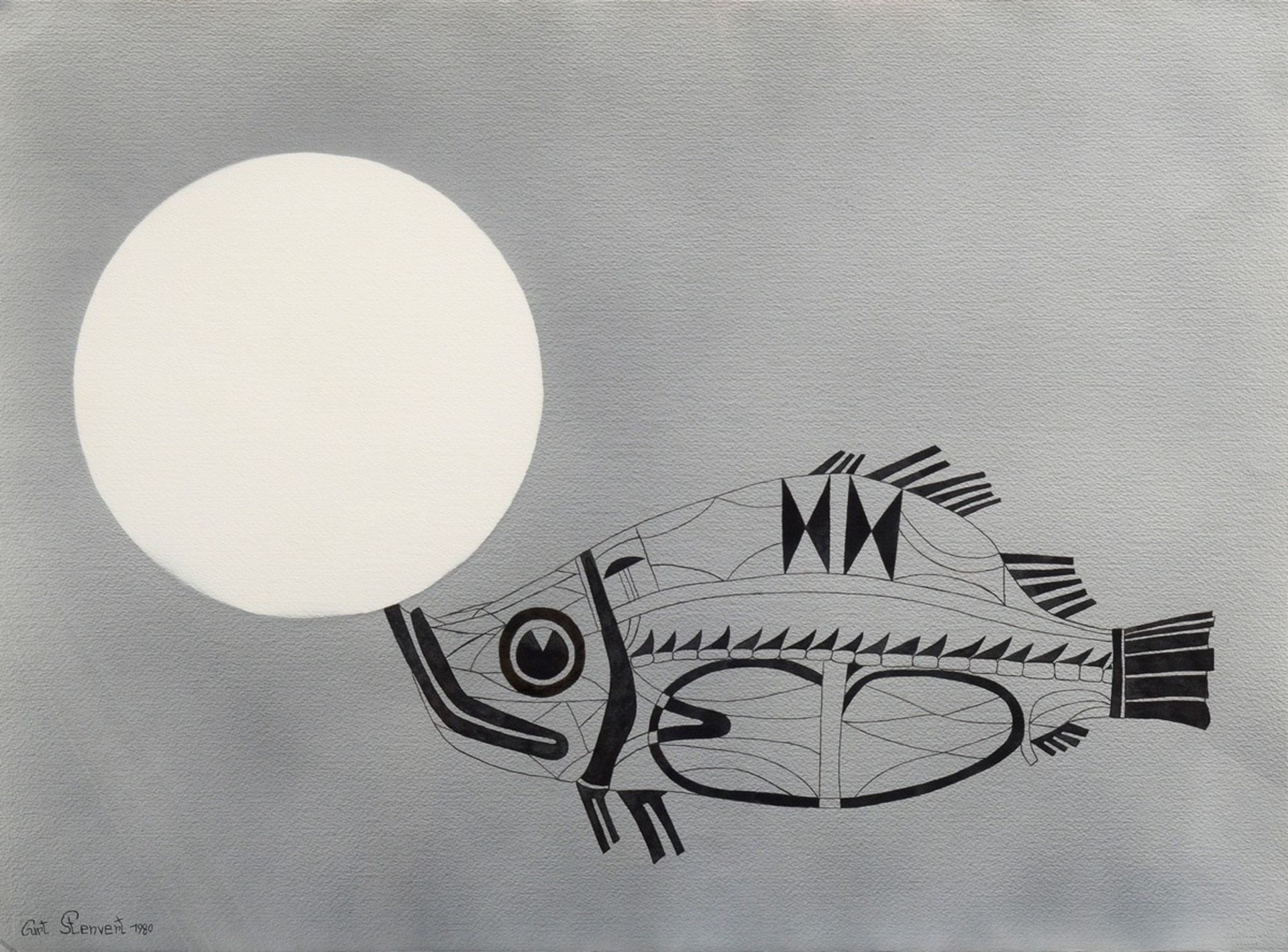 2 Stenvert, Curt (1920-1992) "Fische" 1980, Tint | 2 Stenvert, Curt (1920-1992) "Fishes" 1980, ink/ - Bild 7 aus 7