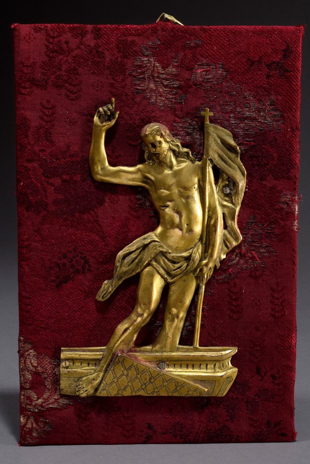 Feuervergoldetes Bronze Relief „Der auferstanden | Fire-gilt bronze relief "The Risen Christ" mount