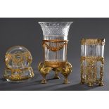 3 Diverse Teile Kristall mit vergoldeten Messing | 3 Various pieces of crystal with gilded brass mo
