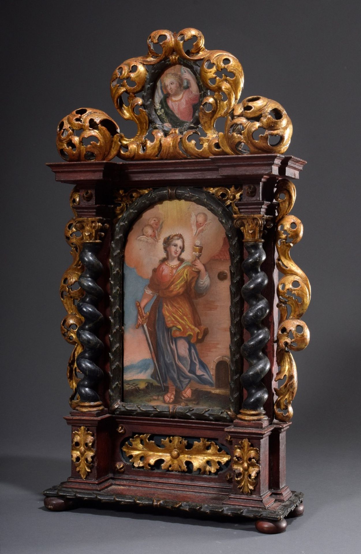 Barocker Hausaltar mit Andachtsbild „Hl. Barbara | Baroque house altar with devotional picture "St. - Bild 2 aus 6