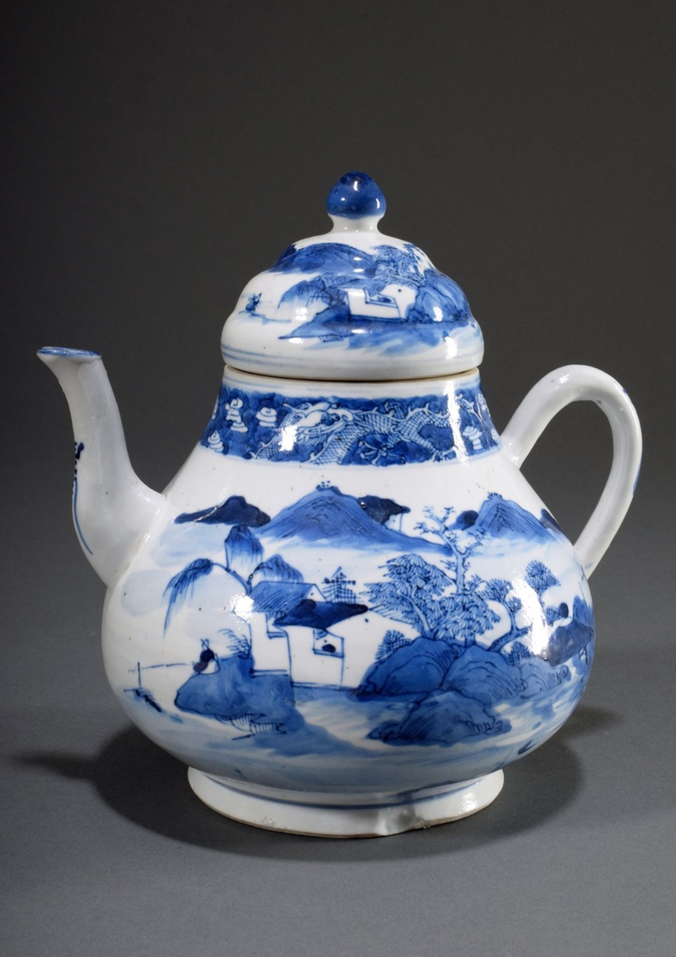 Birnenförmige Teekanne mit Blaumalereidekor "Lan | Pear-shaped teapot with blue painting decoration