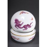 Runde Meissen Deckeldose "Violetter Mingdrache, | Round Meissen lidded box " Purple Ming Dragon, r