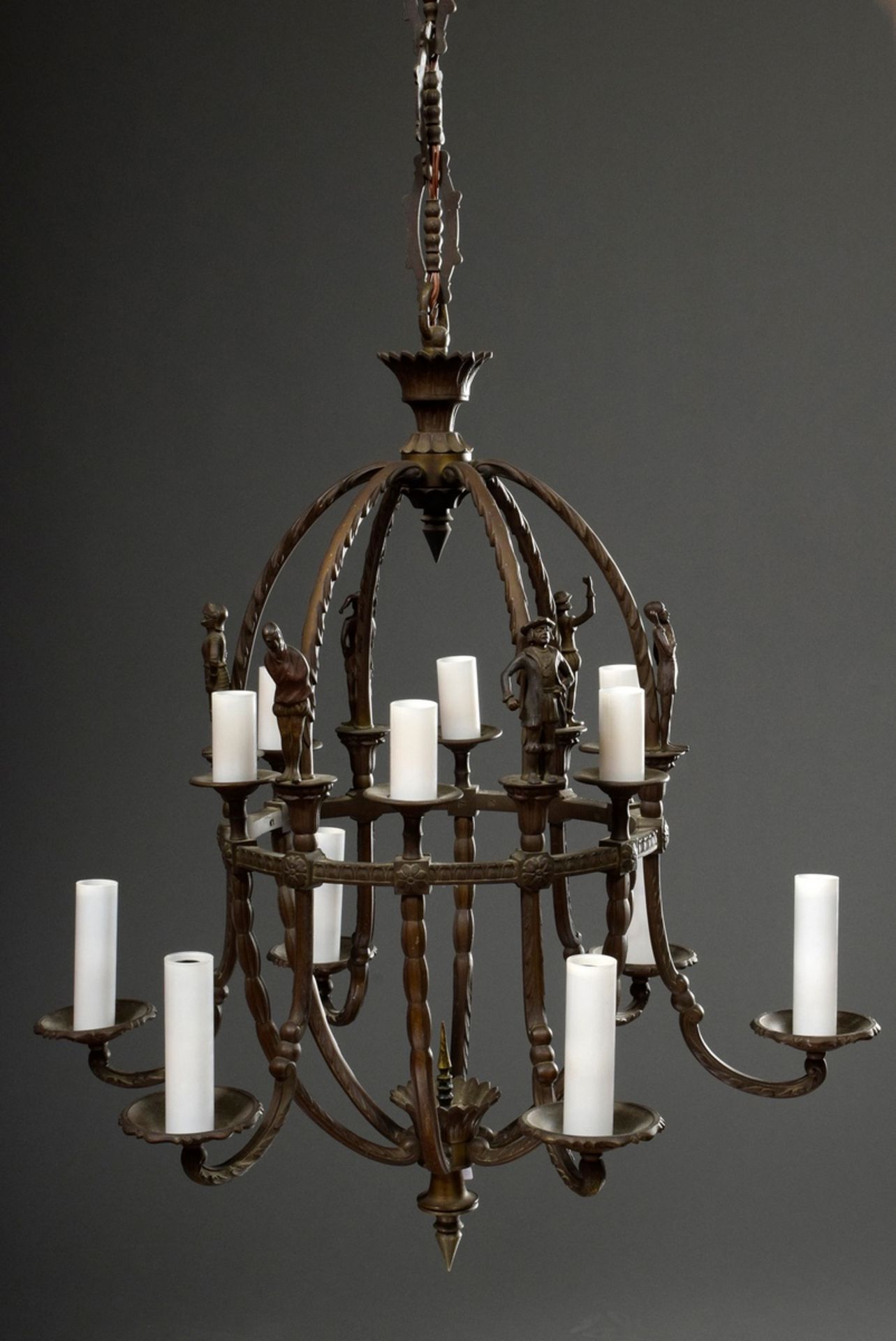 Schmiedeeisen Deckenlampe mit höfischen Figuren | Wrought iron ceiling lamp with courtly figures "