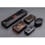 5 Diverse Lackdosen und -etuis mit floralen und | 5 Various lacquer boxes and cases with floral an