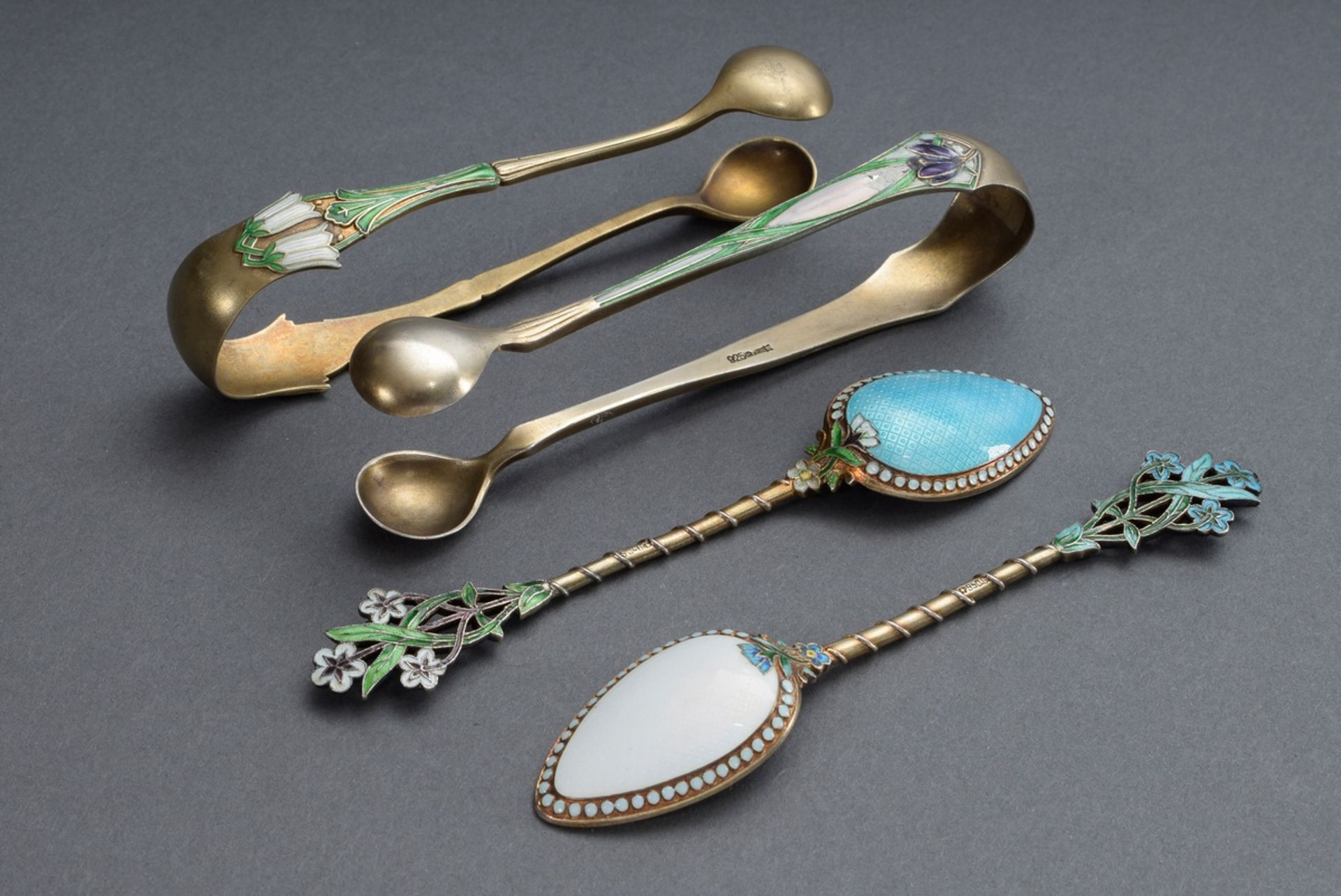 4 Diverse Teile Jugendstil Zuckerzangen und Mokk | 4 Various pieces of Art Nouveau sugar tongs and - Image 2 of 6