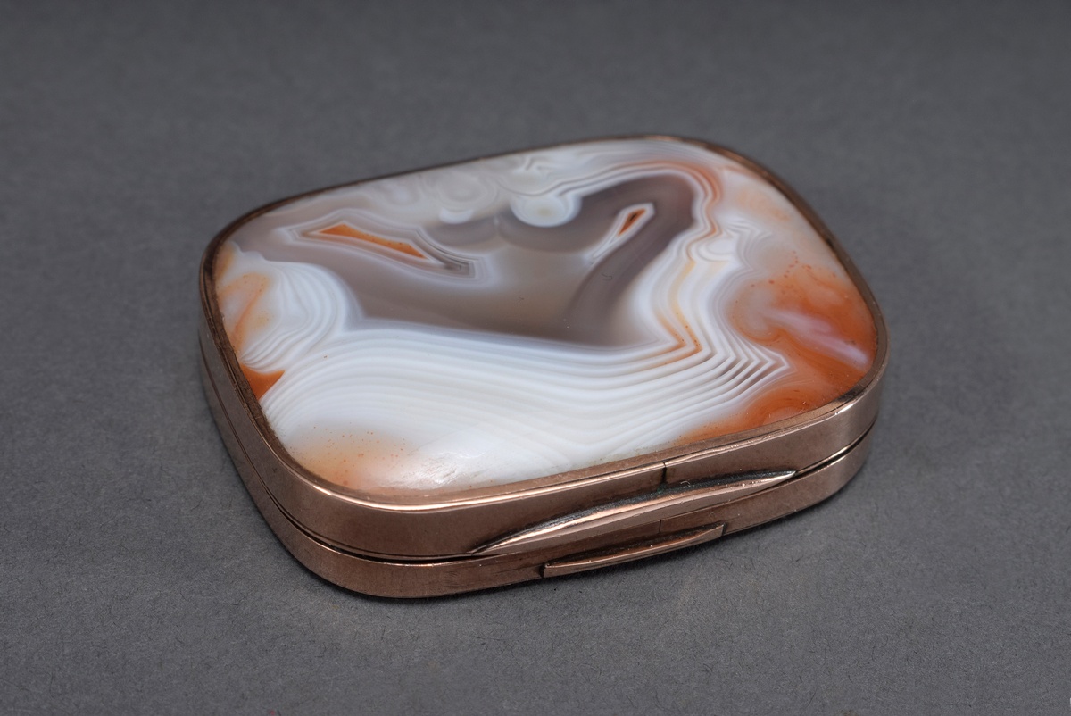 Antike vergoldete Vinaigrette mit Streifenachat | Antique gilt vinaigrette with striped agate in t