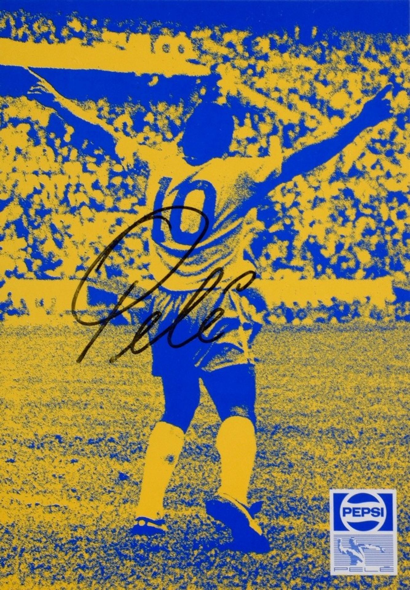 Pelé Autogrammpostkarte von Pepsi mit Autograph, 14,8x10,2cm, minim. Erhaltungsmängel