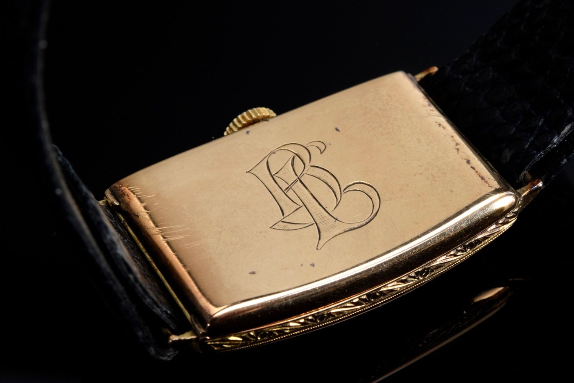 Klassische RG 585 Art Deco Omega Armbanduhr, Handaufzug, kleine Sekunde, braunes Eidechsenband mit  - Bild 3 aus 3