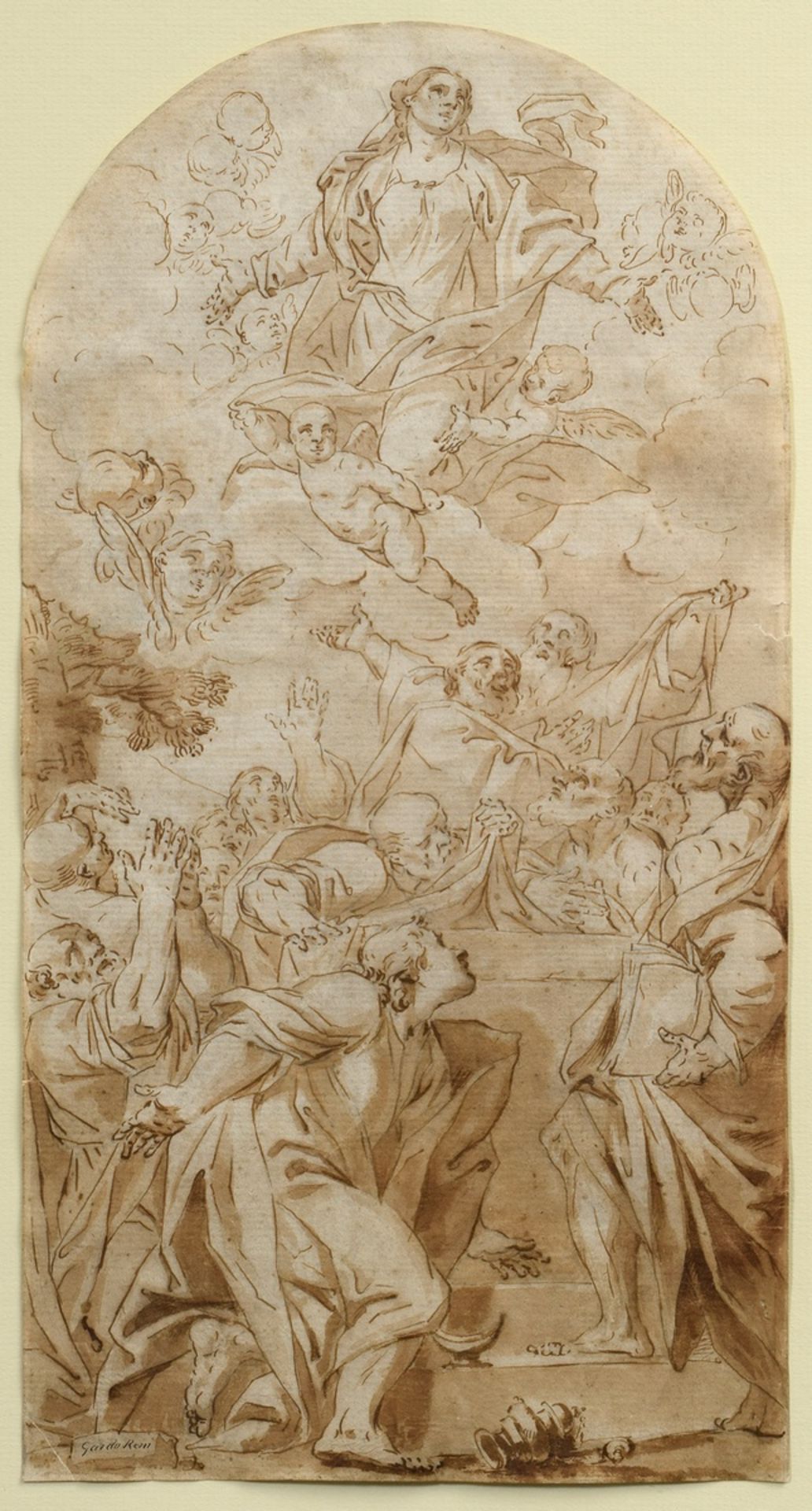 Reni, Guido (1575-1642) "Mariäe Himmelfahrt", Sepia/Aquarellzeichnung, u.l. sign., 39,3x20,4cm, kle