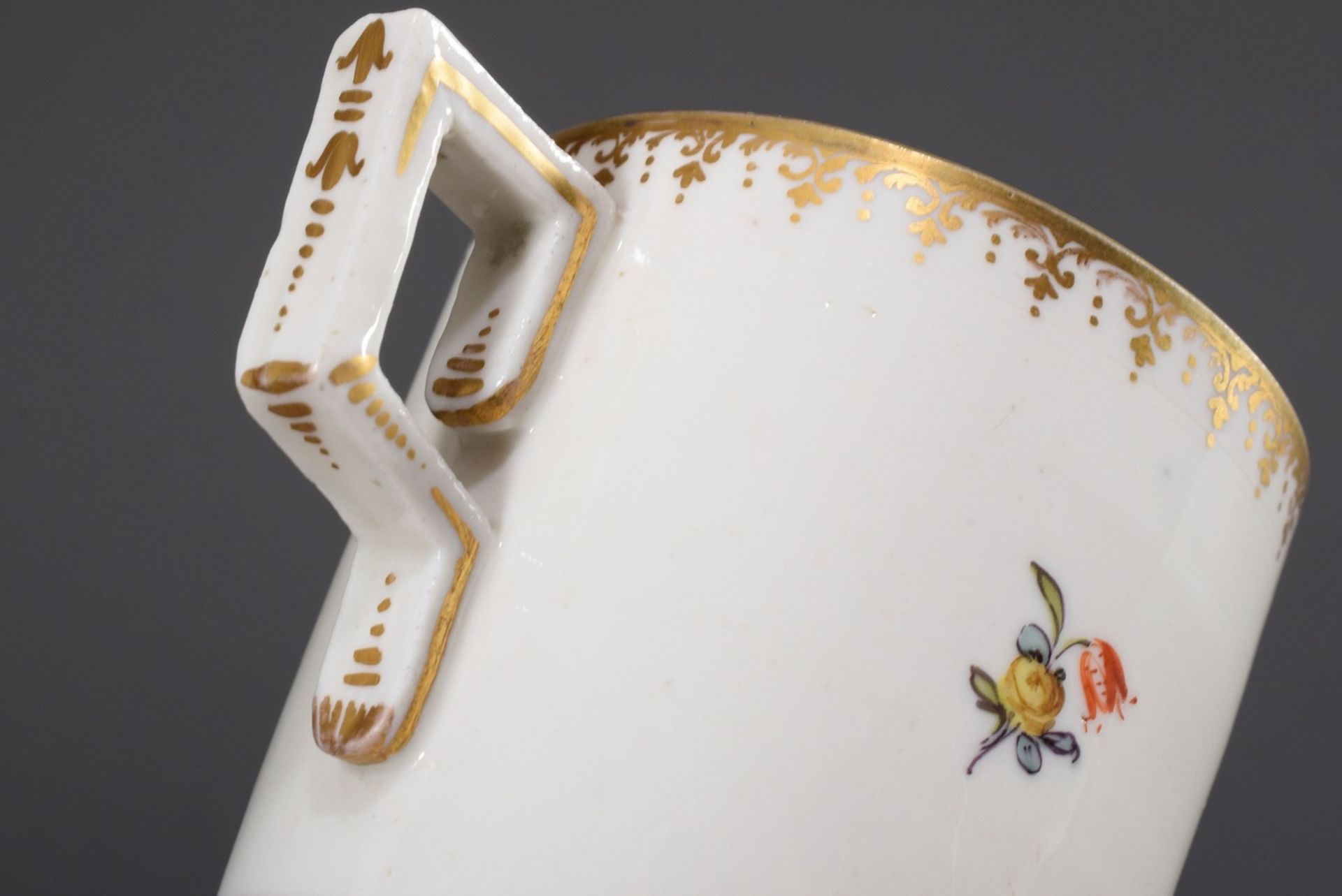 2 Various cylindrical Biedermeier porcelain cups/saucers with polychrome painting "Blossoms" and "P - Image 7 of 9