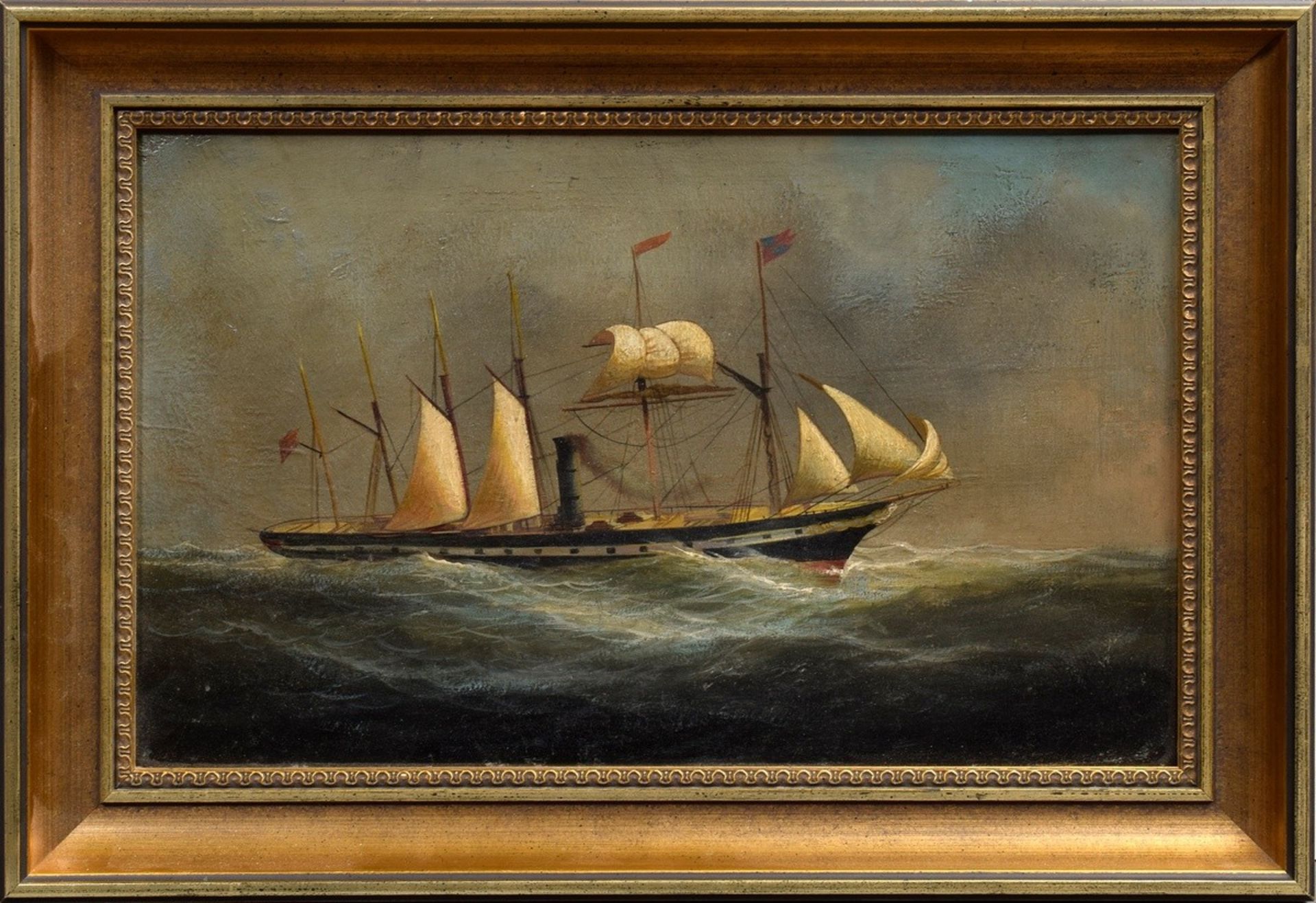 Unbekannter Marinemaler um 1900 "Dampfsegler in stürmischer See", Öl/Leinwand, 25,3x40,6cm (m.R. 33 - Bild 2 aus 3