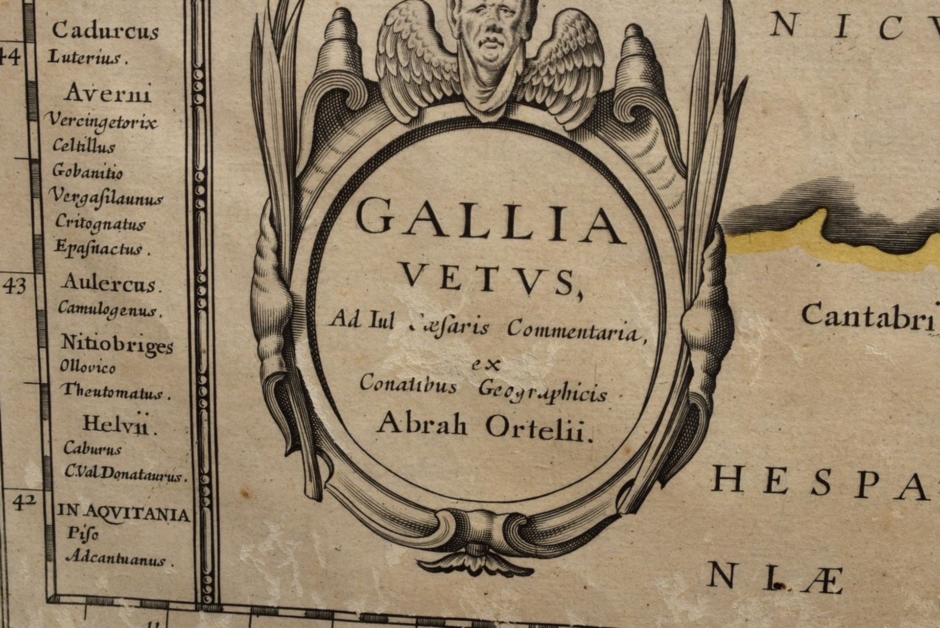 Ortelius, Abraham (1527-1598) „Gallia Vetus ad Iul Caesaris Commentaria...“, 1635, color. Kupfersti - Bild 3 aus 4