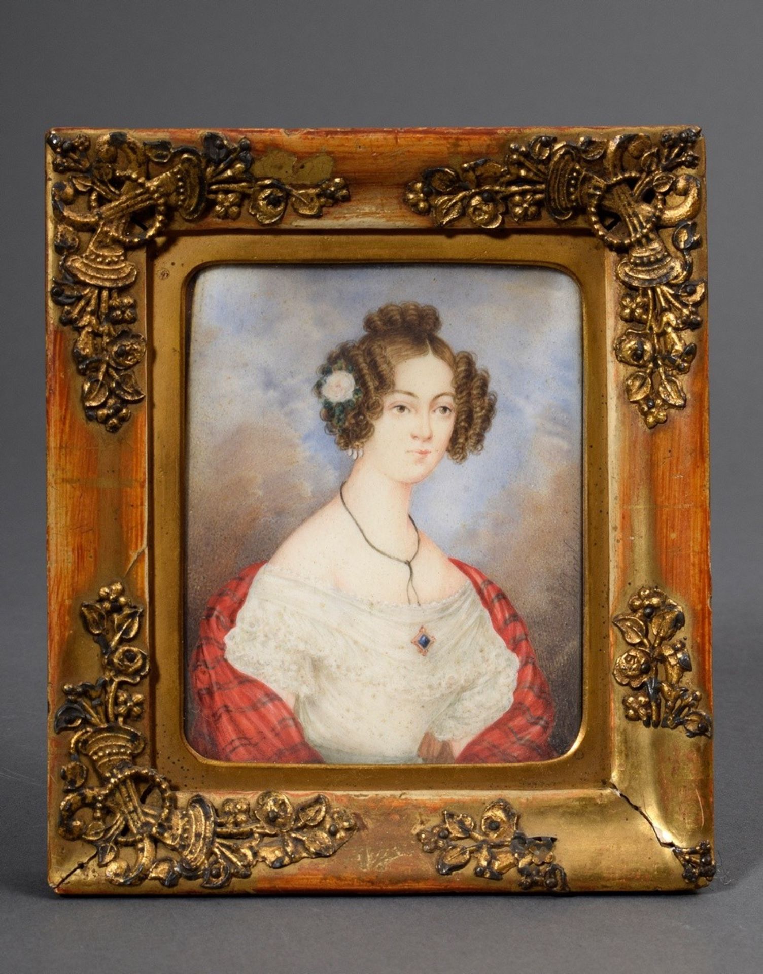 Schödl, Heinrich (1777-1838) Miniatur "Junge Biedermeier Dame mit Schultertuch", Gouache/Elfenbein,