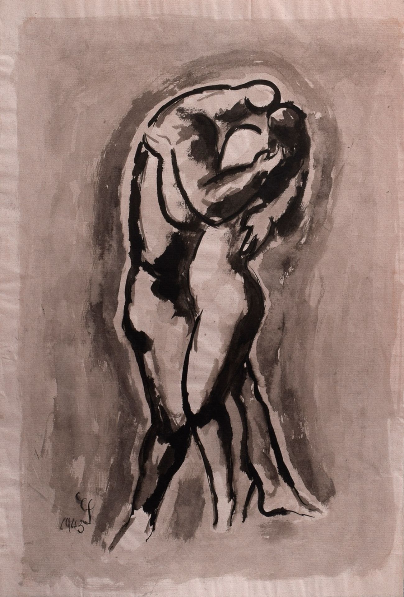 Scharff, Edwin (1887-1955) "Lovers" 1943, ink, b.l. monogr./dat., verso dat./monogr., 31x46.5cm