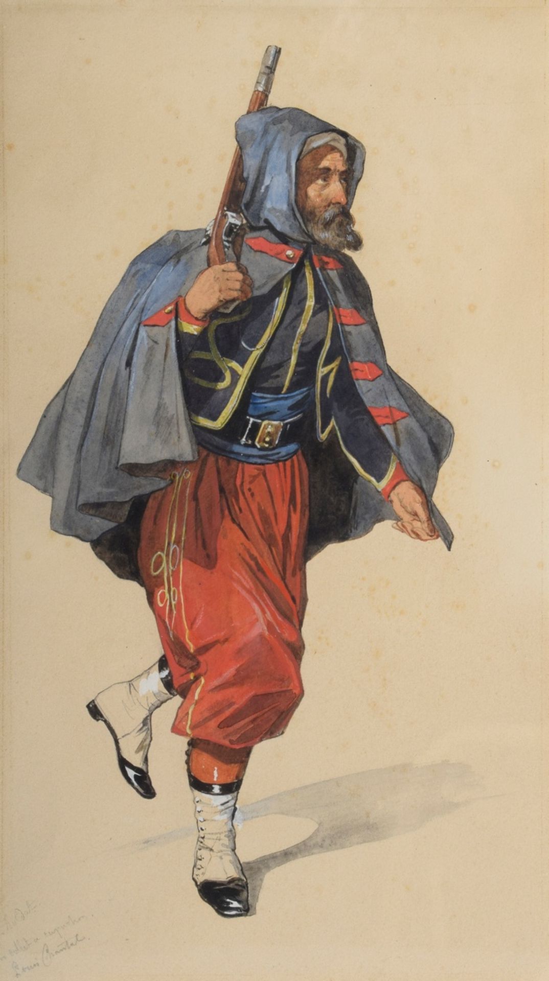 4 Chantal, Louis (1822-1899) "Napoleonische Soldaten (Zouaven)", Bleistift/Aquarell, weiß gehöht, j - Bild 6 aus 11