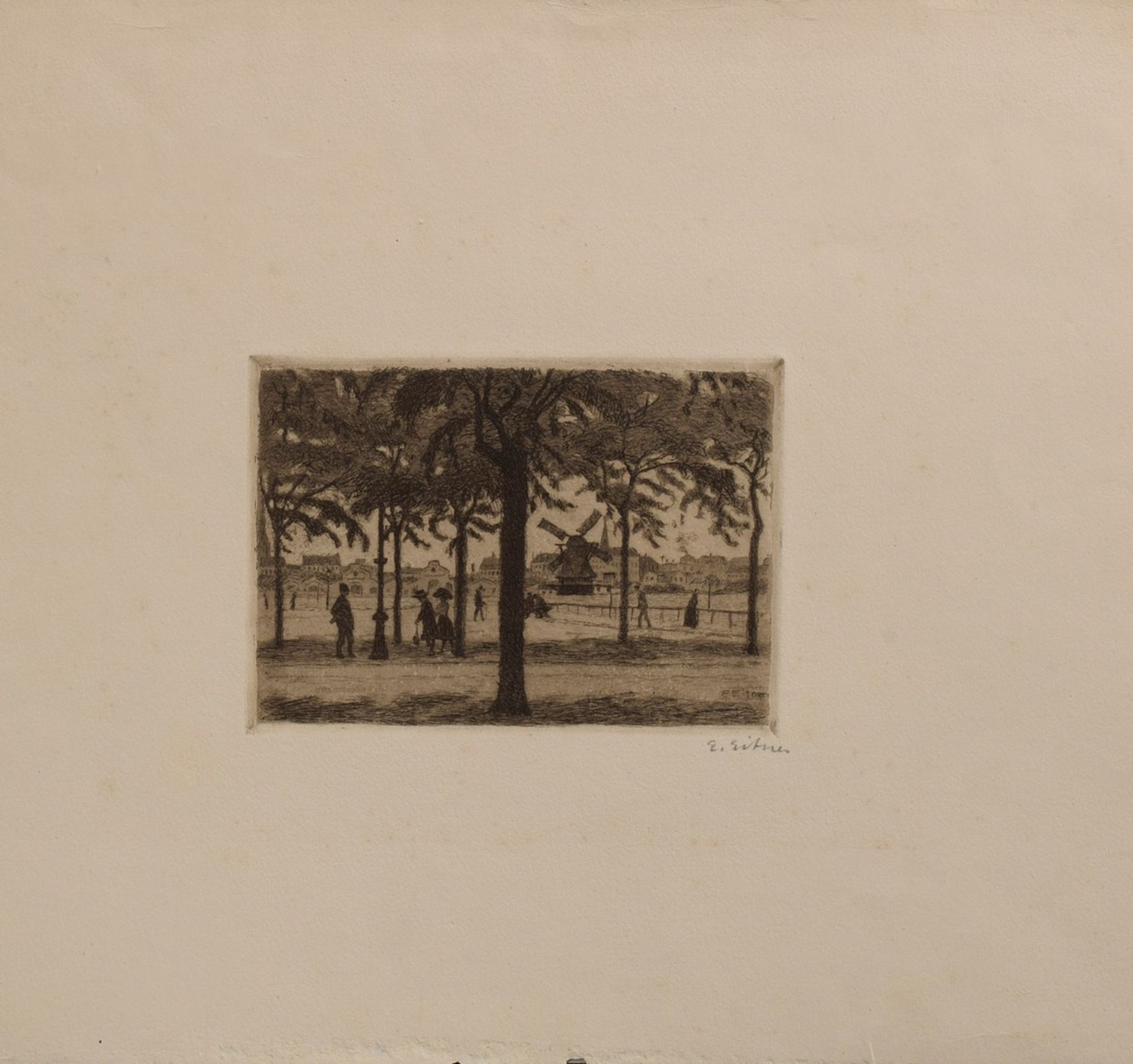 Eitner, Ernst (1867-1955) "Park mit Mühle", Radierung, u.r. sign., u.r. i.d. Platte sign., PM 11,7x - Bild 2 aus 3