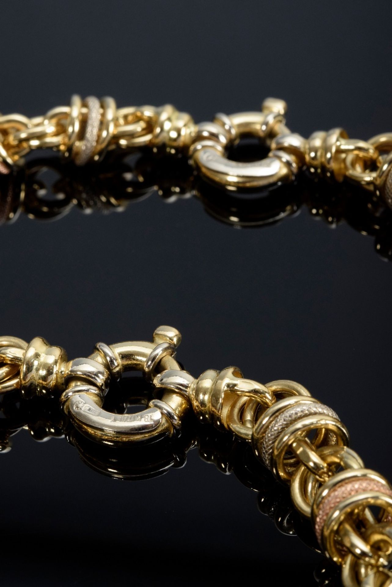 2 Teile diverser Tricolor Gold 750 Schmuck aus sich beweglichen Ringen: Collier (L. 45cm) und Armba - Bild 3 aus 3