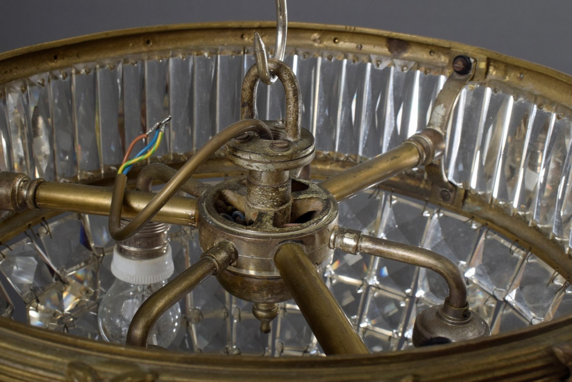 Decken Kuppellampe mit Prismenbehang, um 1900, H.35/Ø39cm - Bild 3 aus 3