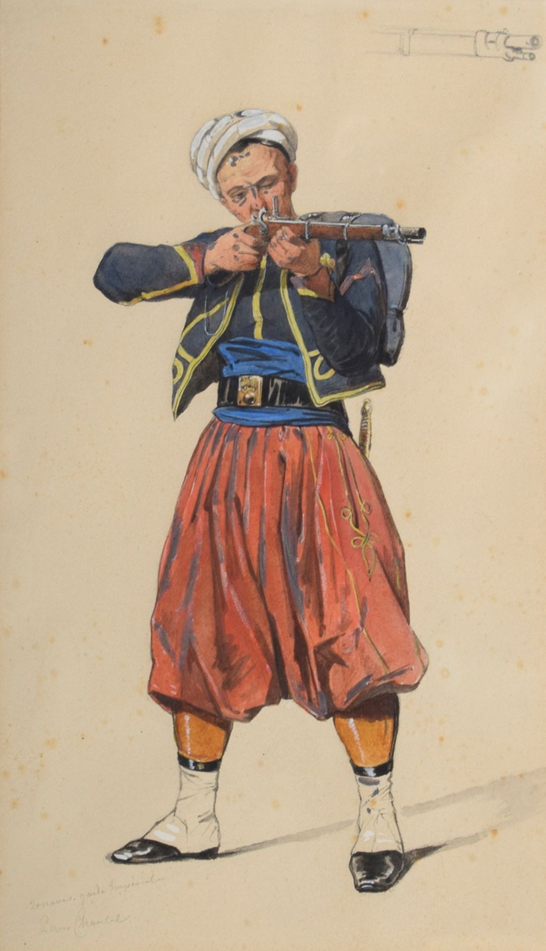 4 Chantal, Louis (1822-1899) "Napoleonische Soldaten (Zouaven)", Bleistift/Aquarell, weiß gehöht, j - Bild 2 aus 11