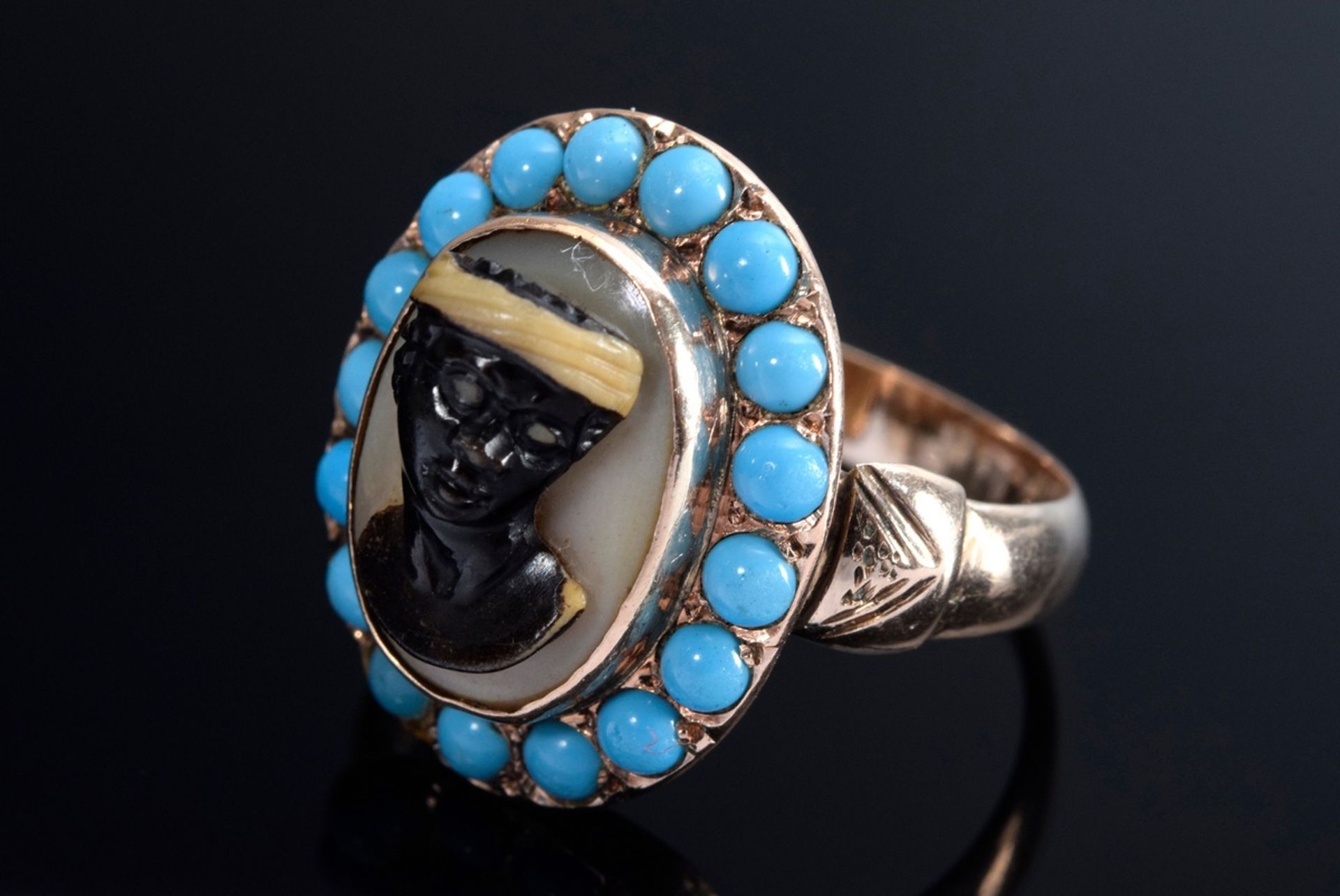 RG 585 Ring mit figürlicher Achatgemme in Türkis Lunette, wohl Venedig um 1820, 4,1g, Gr. 52 - Bild 3 aus 4