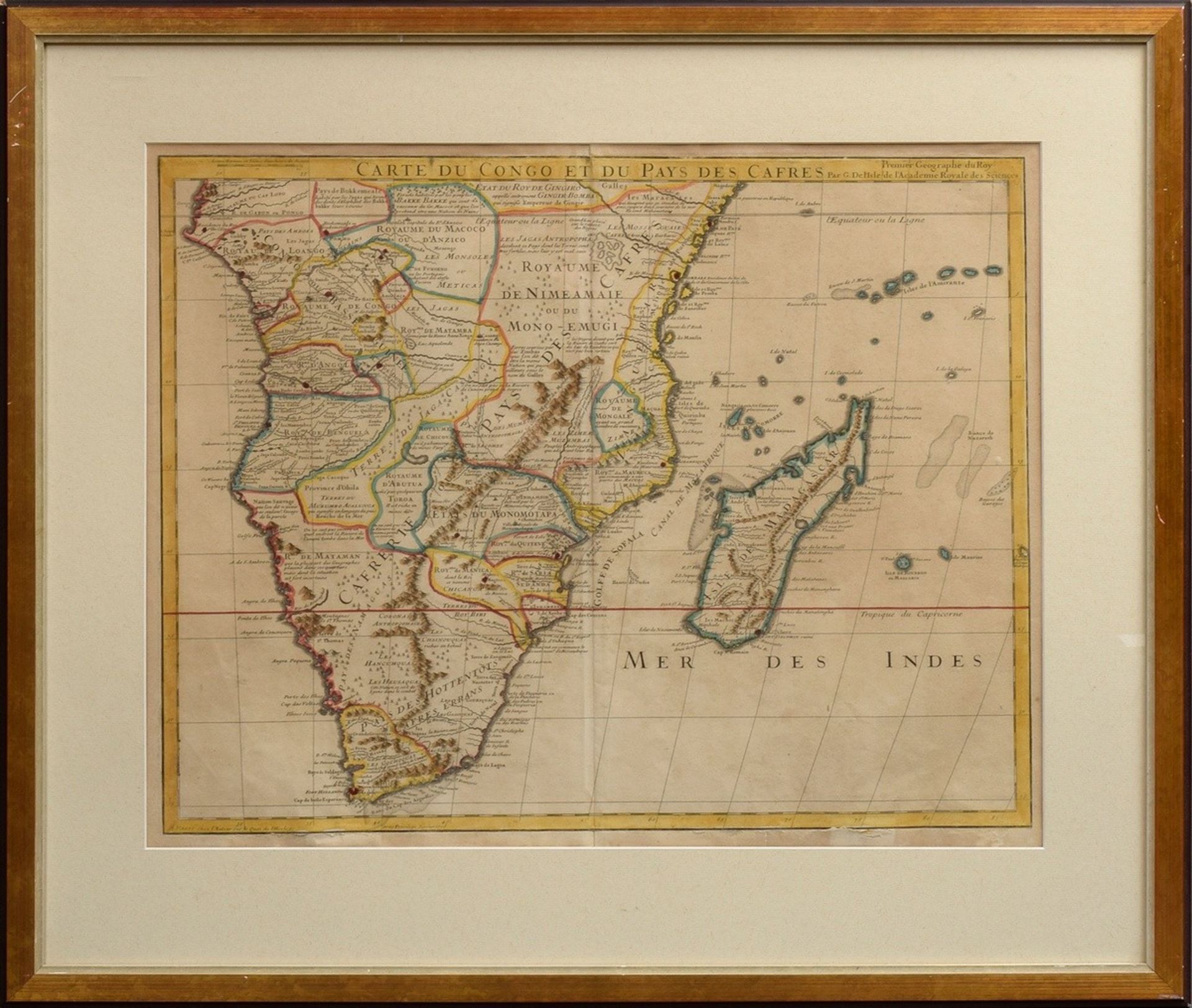 Delisle, Guillaume (1675-1726) „Carte du Congo et du pay des Cafres“, colorierter Kupferstich, wohl - Bild 2 aus 5