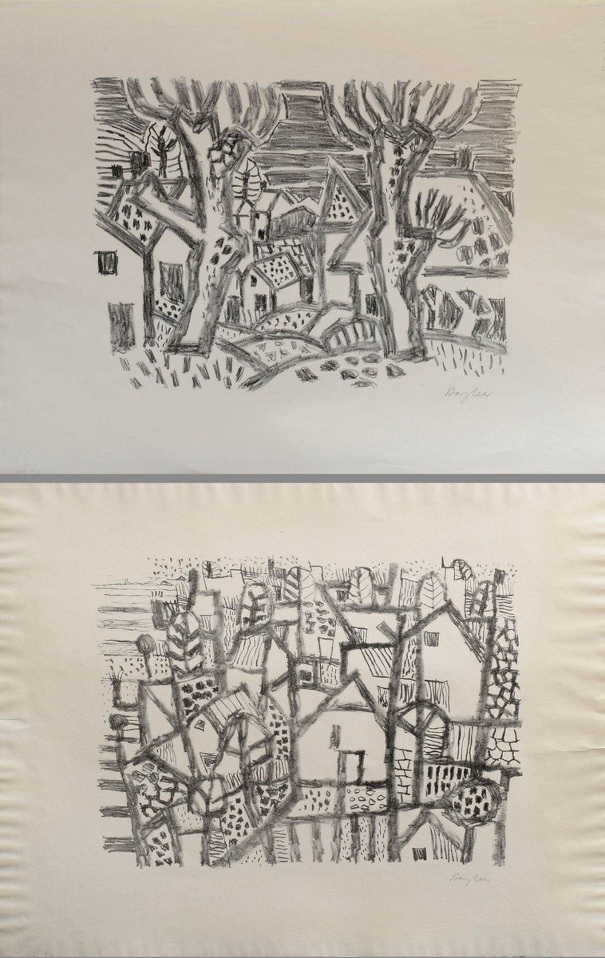 2 Bargheer, Eduard (1901-1979) "Winter at the river" 1966 and "Houses in Blankenese" 1960, lithogra