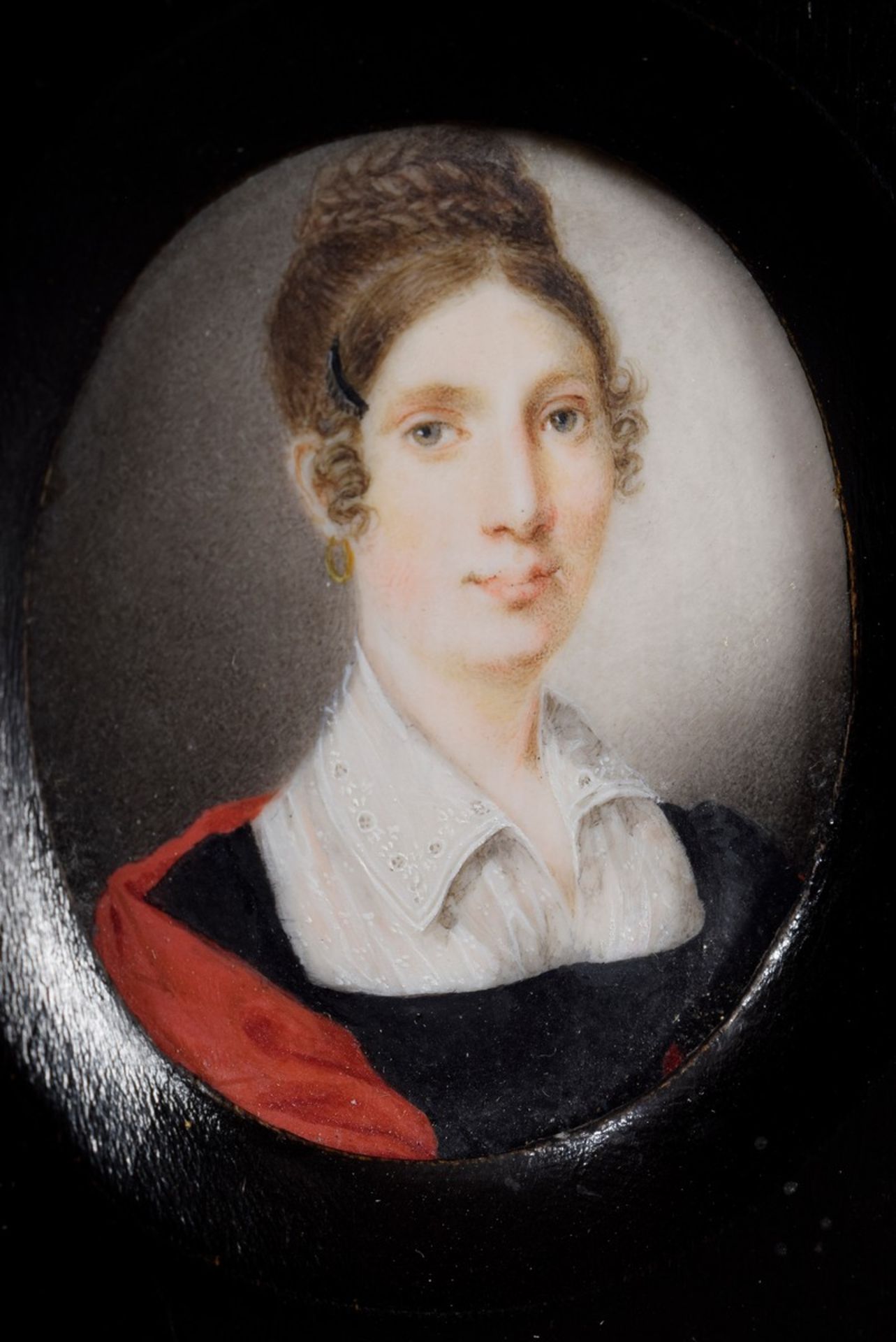 Fein gemalte Miniatur "Carolina Louisa Wend geb. Wagner im Alter von 28 Jahren", Gouache, um 1818,  - Bild 2 aus 4