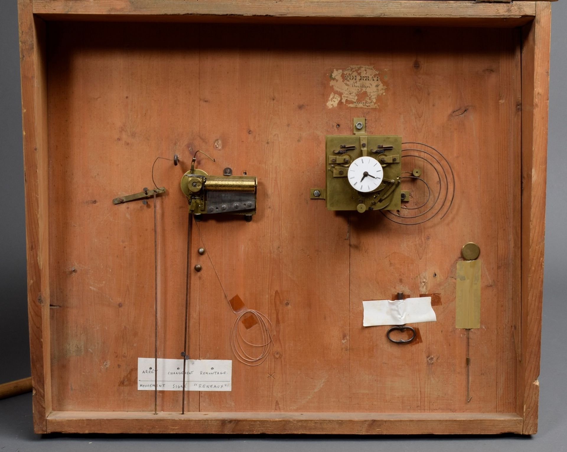 Biedermeier Bilderuhr „Dörfliche Szene am Fluss“ Öl/Leinwand in Original Rahmen,  Spieluhr mit 3 ve - Bild 6 aus 11