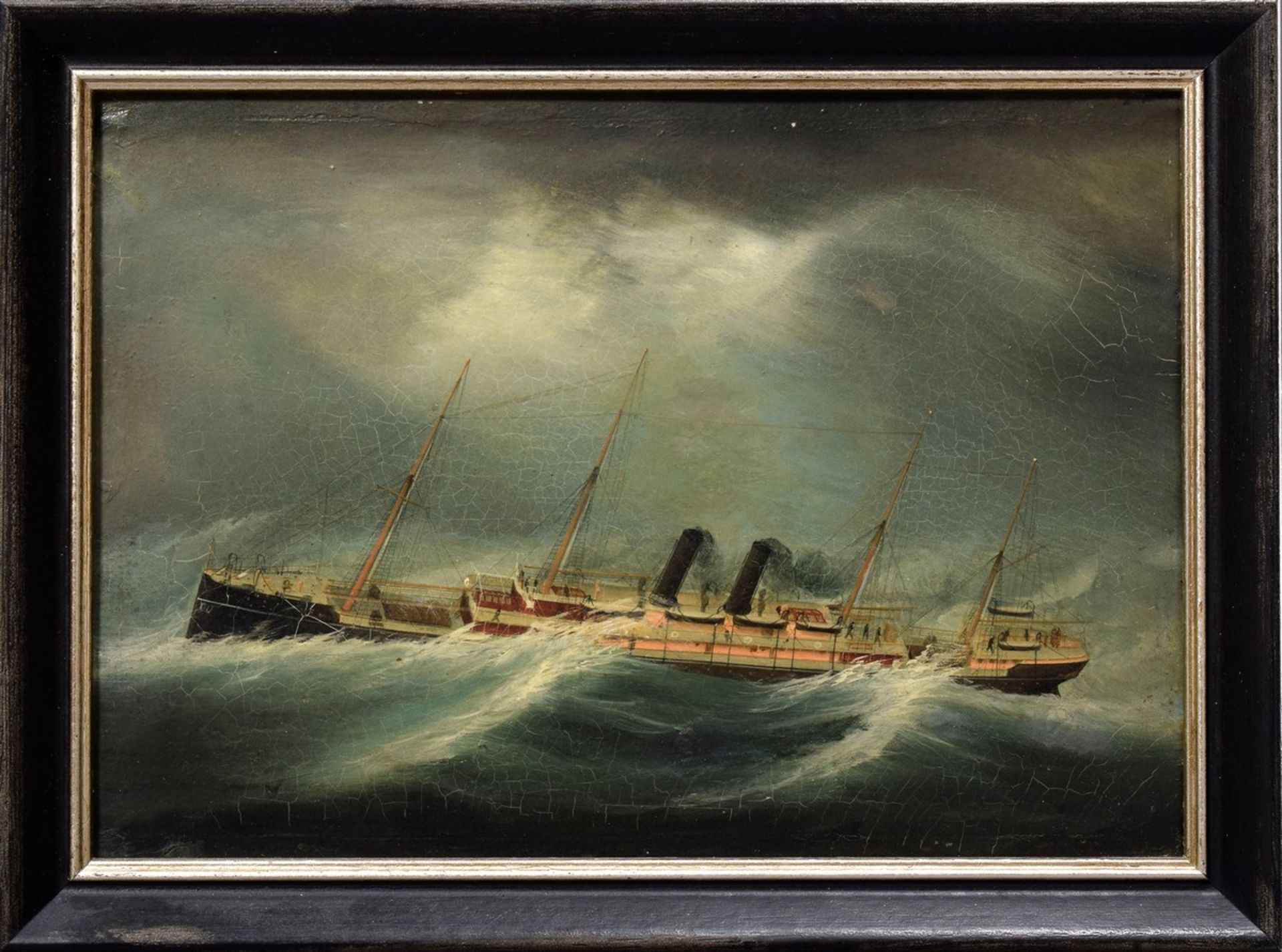 Chinesischer Marinemaler "P&O Liner SS Carthage (I)" um 1881, Öl/Leinwand, 21,6x30cm (m.R. 25,5x34, - Bild 2 aus 6