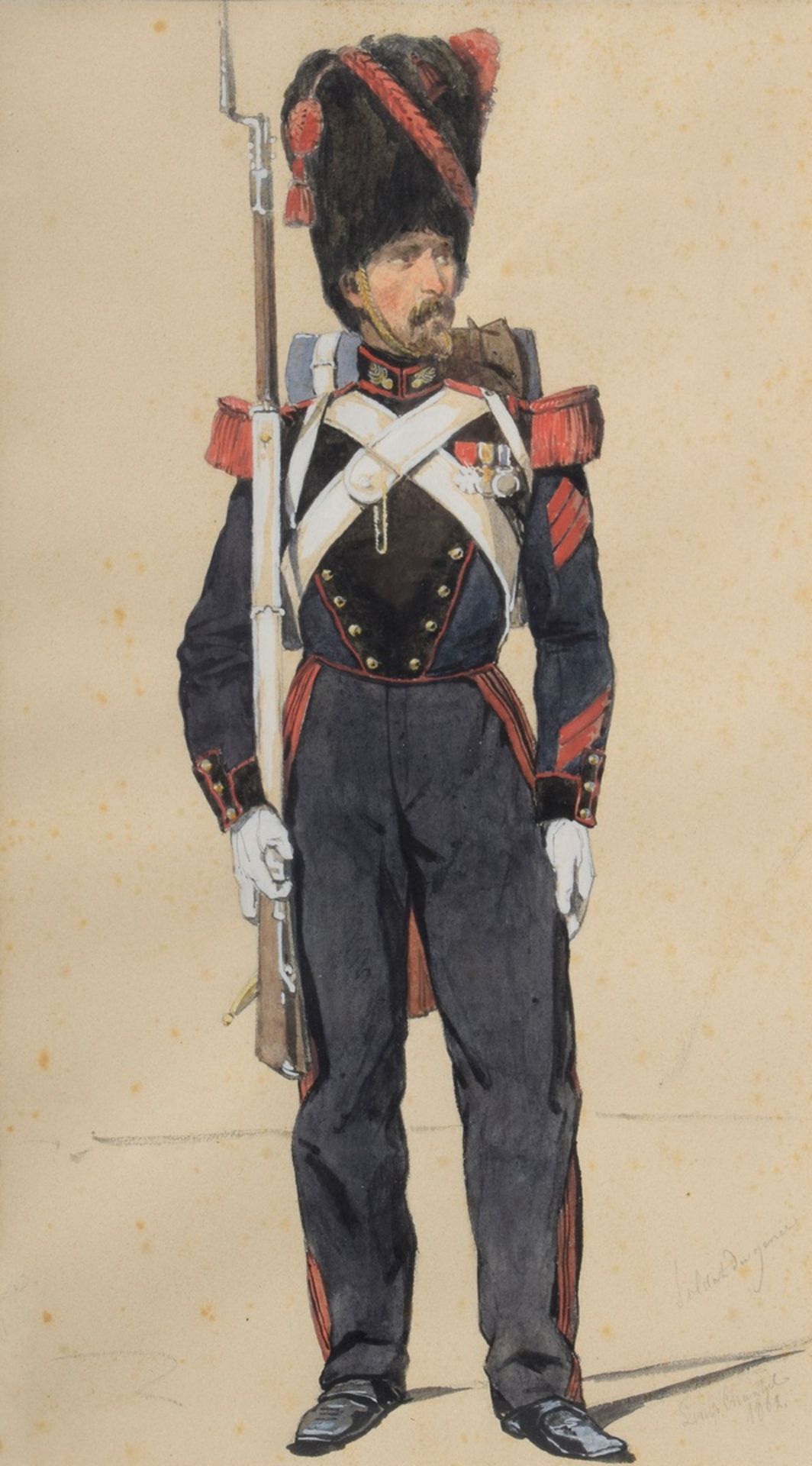 8 Chantal, Louis (1822-1899) "Napoleonische Soldaten", Bleistift/Aquarell, weiß gehöht, u. monogr.  - Bild 6 aus 19