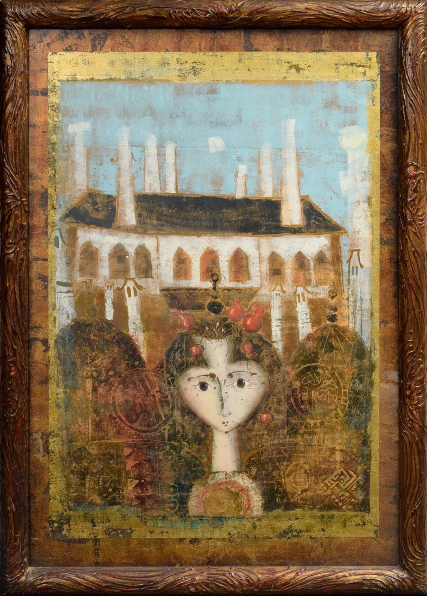 Berber, Mersad (1940-2012) "Pocitelj", Farbholzschnitt/Mischtechnik mit Goldfolie, 88x61cm (m.R. 10 - Bild 2 aus 2