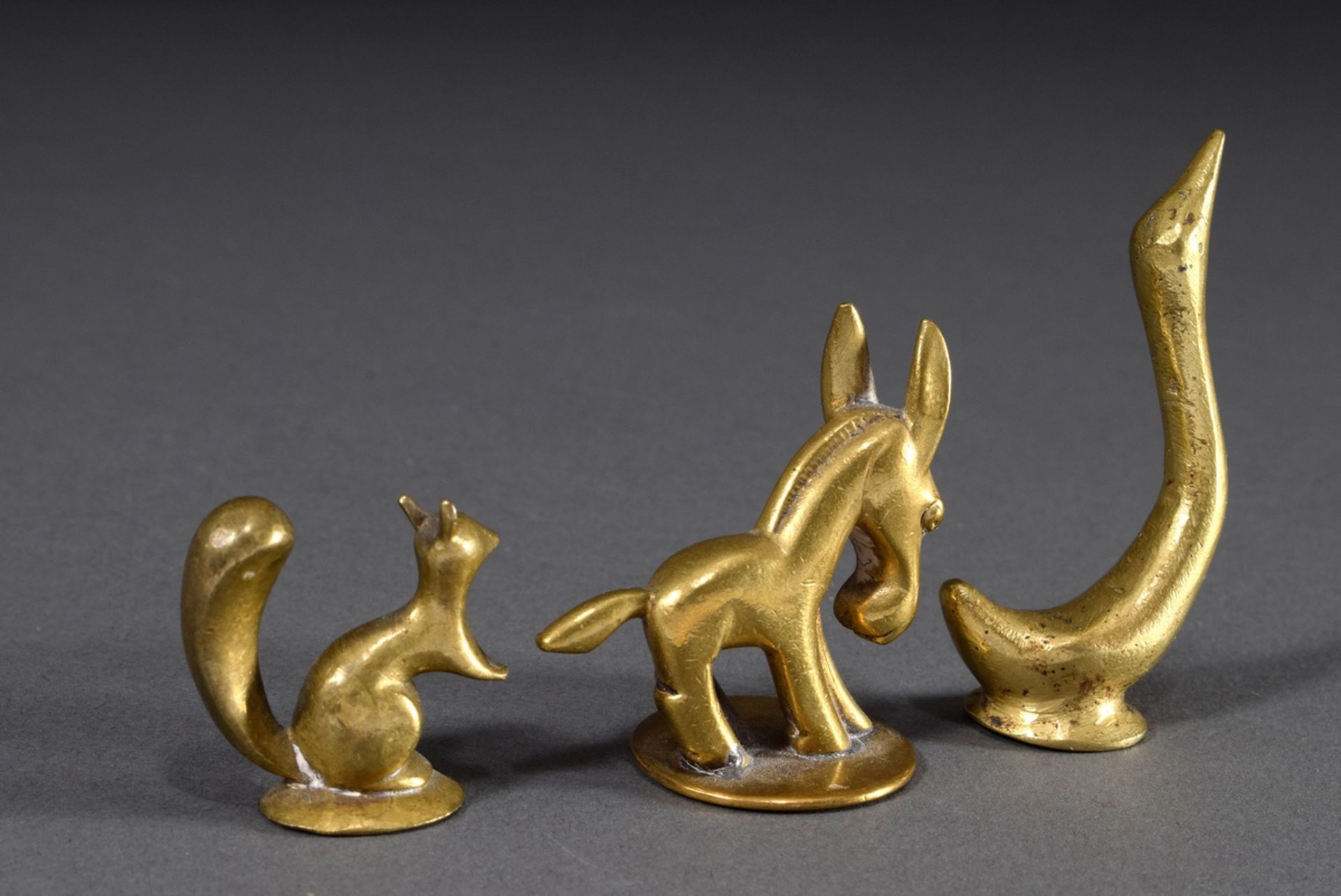 3 Diverse Miniatur Bronzen "Esel", "Ente" und "Eichhörnchen", 1x gestempelt "Hagenauer", Wien 1. Hä - Bild 2 aus 3