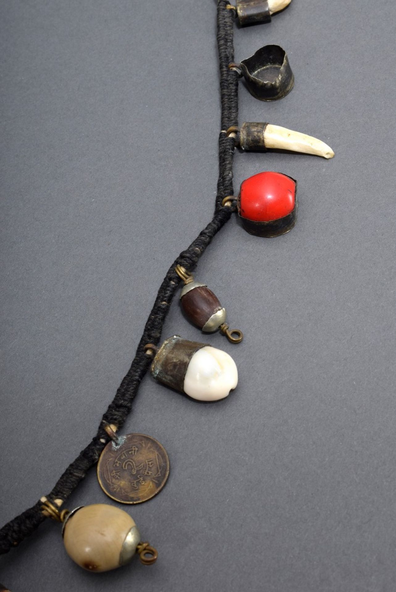 2 various Fraisen chains with different individual amulets made of bones, kernels, shells, minerals - Image 4 of 5