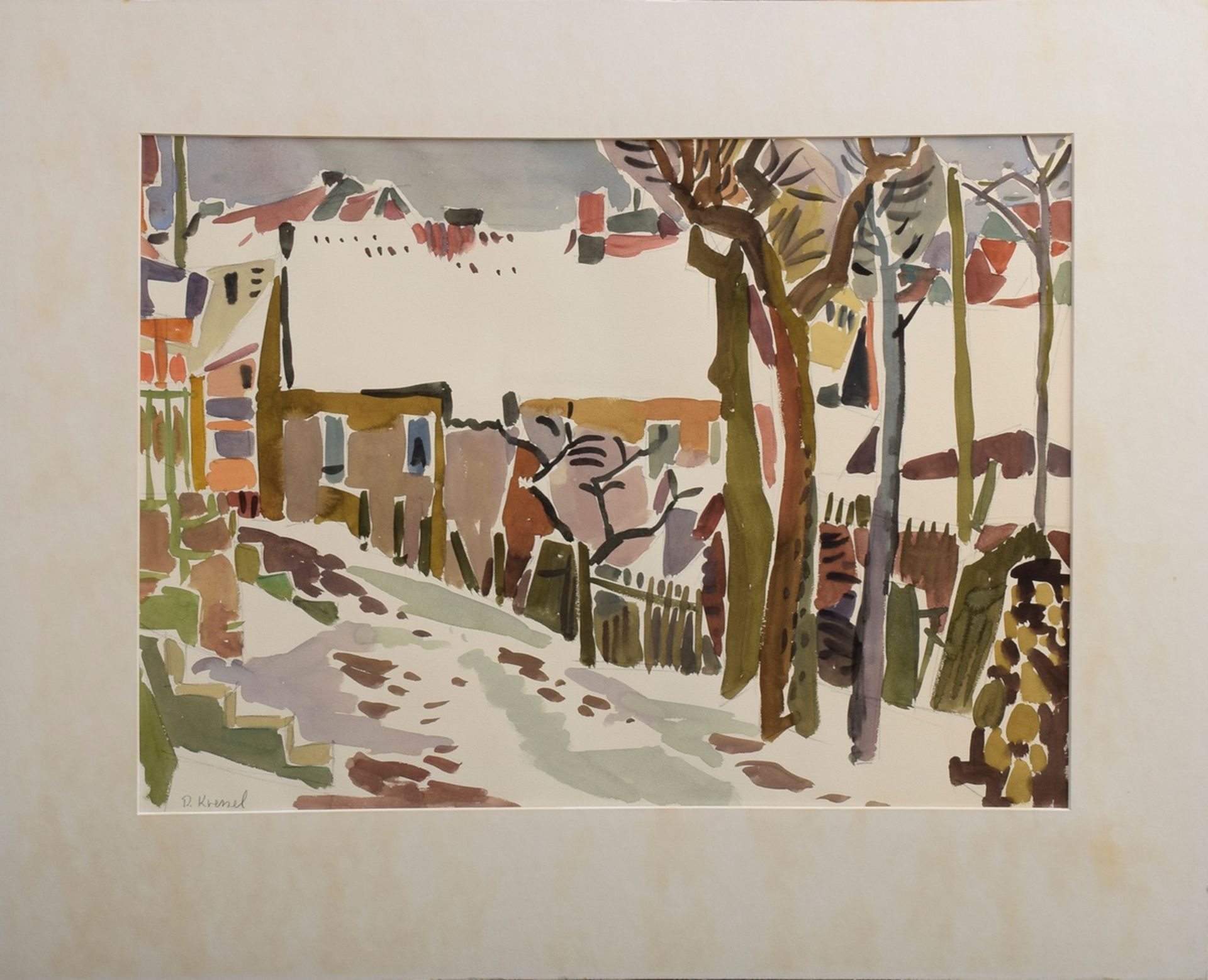 Kressel, Diether (1925-2015) "Verschneite Häuser (Altenau/Harz)" um 1958, Bleistiftzeichnung/Aquare - Bild 2 aus 4