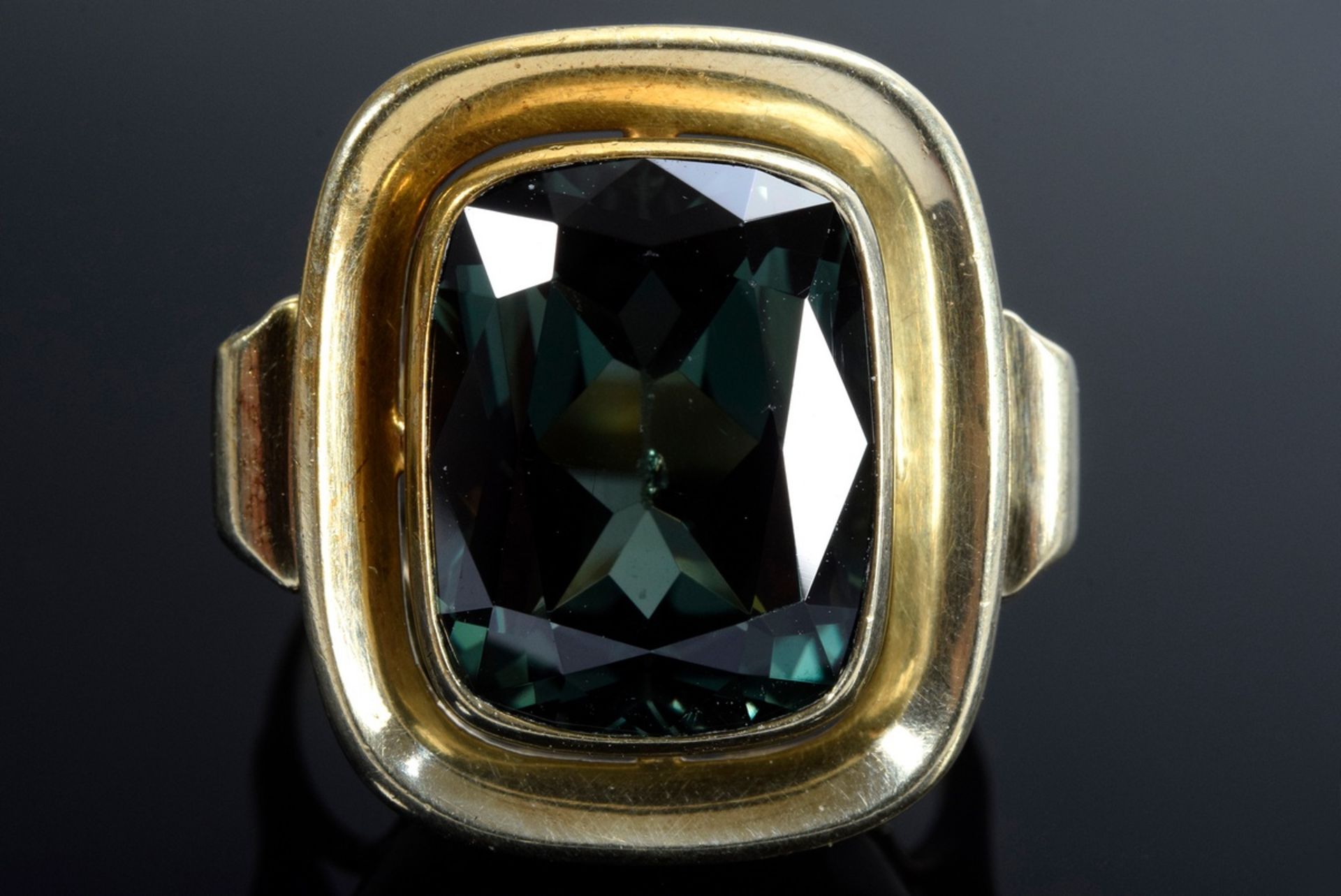 Handgefertigter Midcentury GG 585 Ring mit grünen synthetischem Spinell, 6,3g, Gr. 52, Tragespuren - Bild 3 aus 4