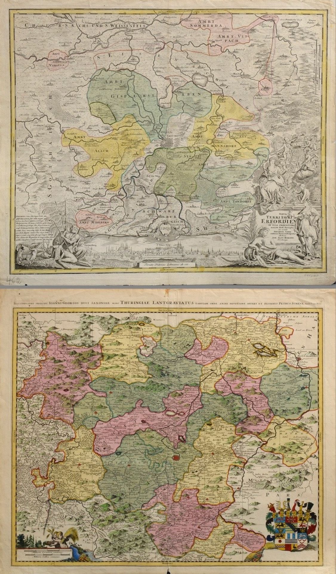 2 Diverse Deutsche Karten: Homann, Johann Baptist (1664-1724) „Nova Territorii Erfordiensis...“, um